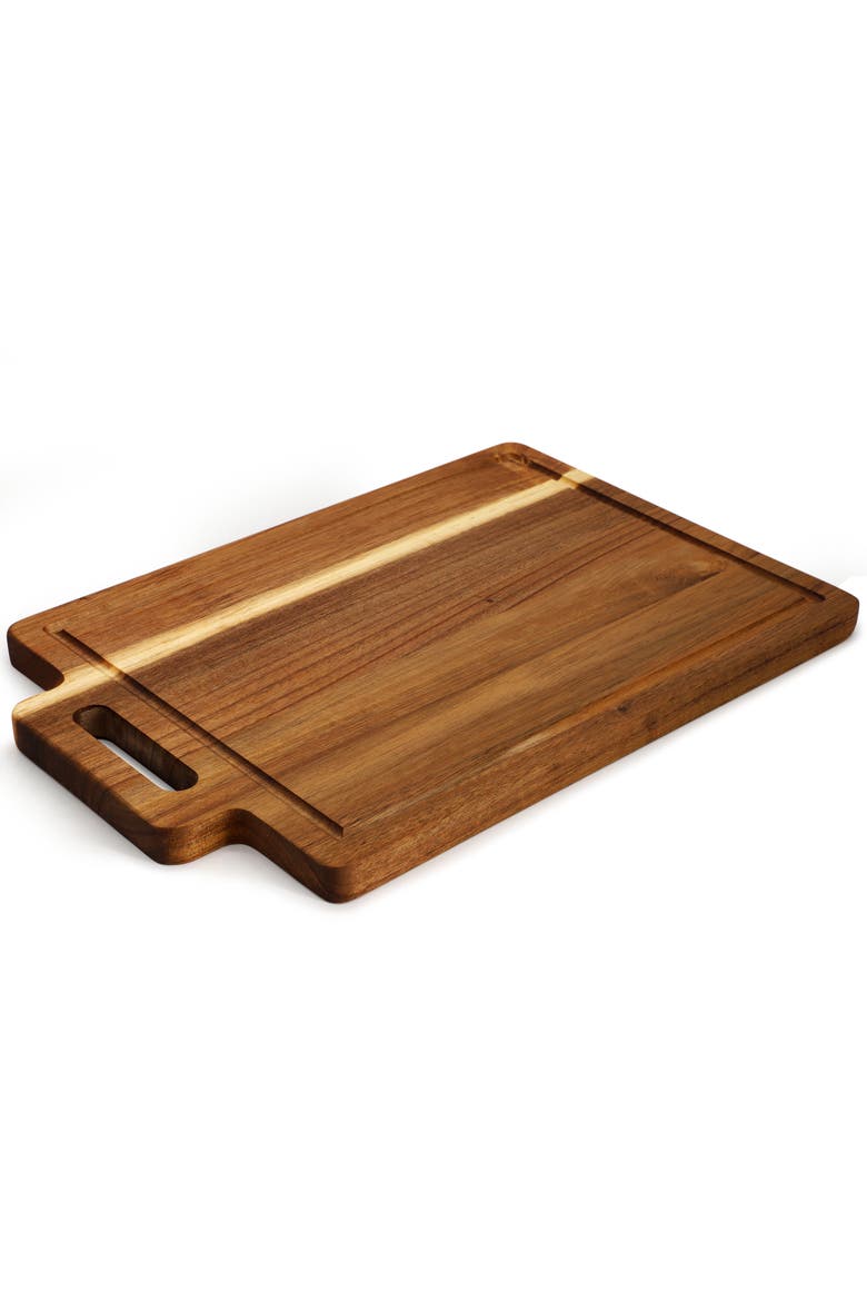 16.5 x 11 Inch Acacia Wood Rectangle Serving Board with Handle, Alternate, color, Acacia