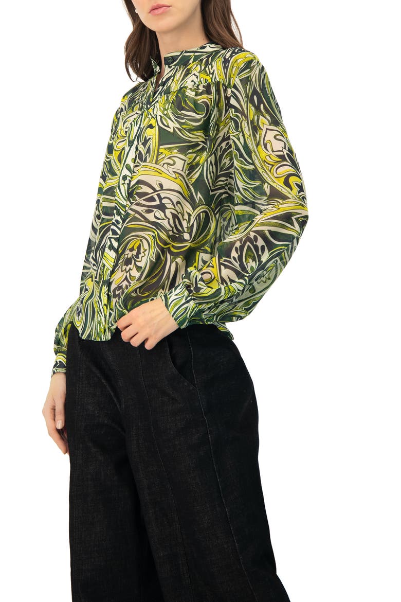 Printed Round Neck Blouse, Alternate, color, Green