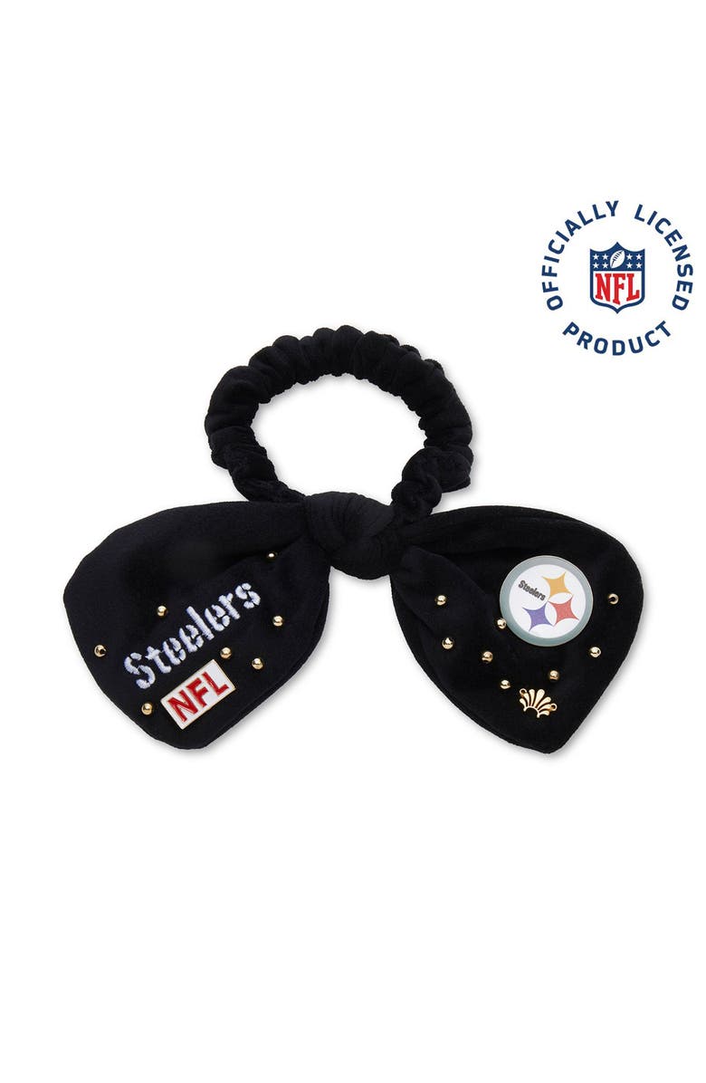 Lele Sadoughi Pittsburgh Steelers Bow Scrunchie, Main, color, Jet 001