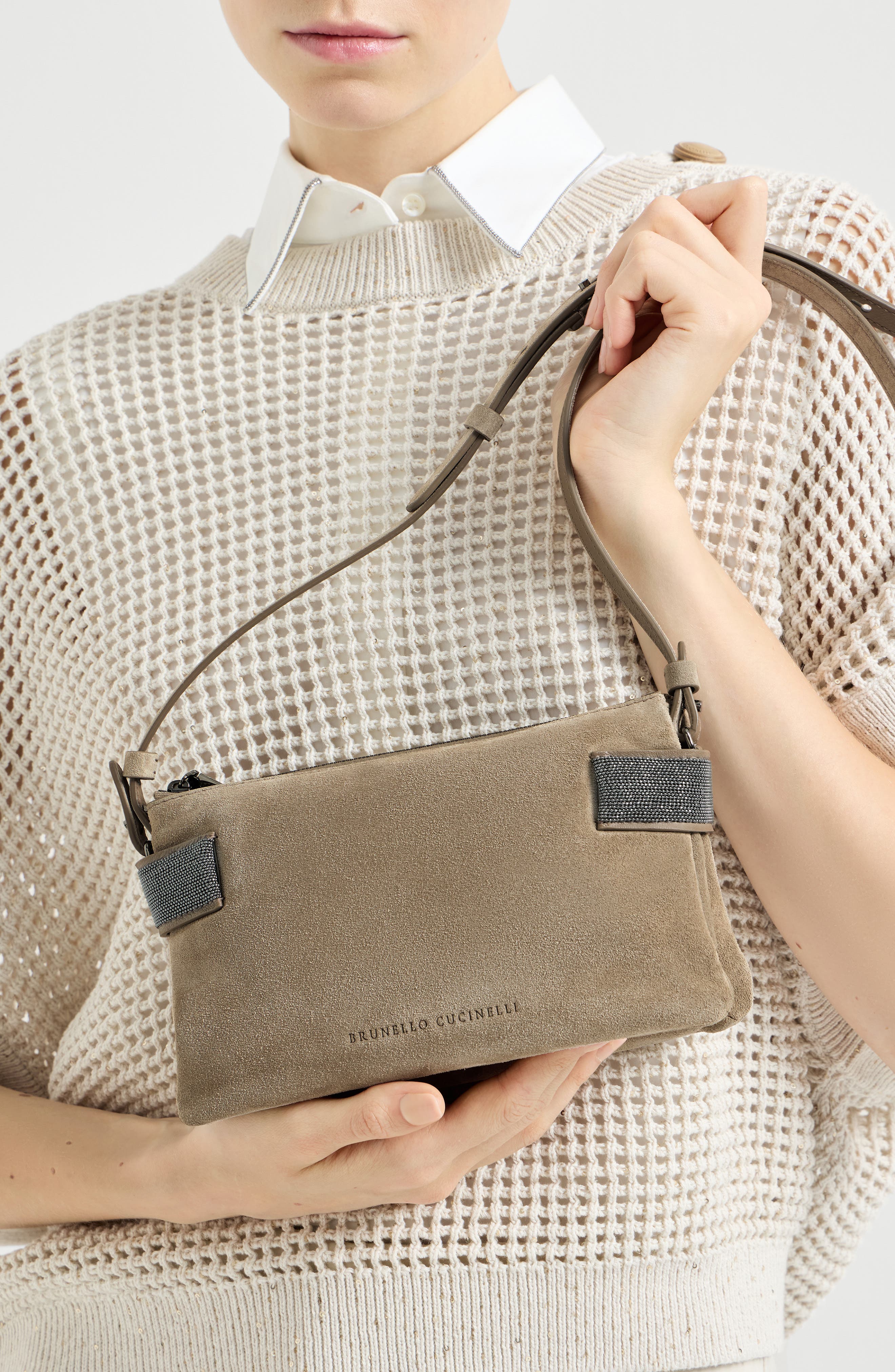 Brunello Cucinelli Essence mini shoulder bag, Alternate, color, Light Brown