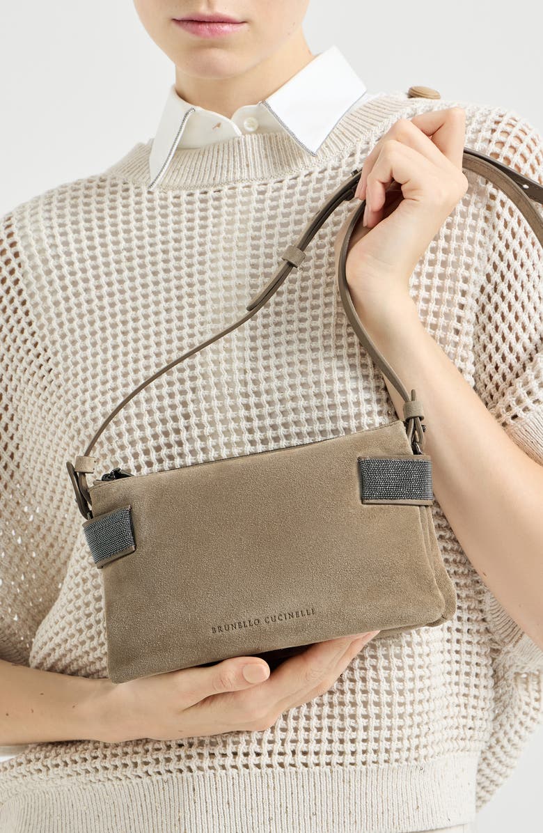 Brunello Cucinelli Essence mini shoulder bag, Alternate, color, Light Brown