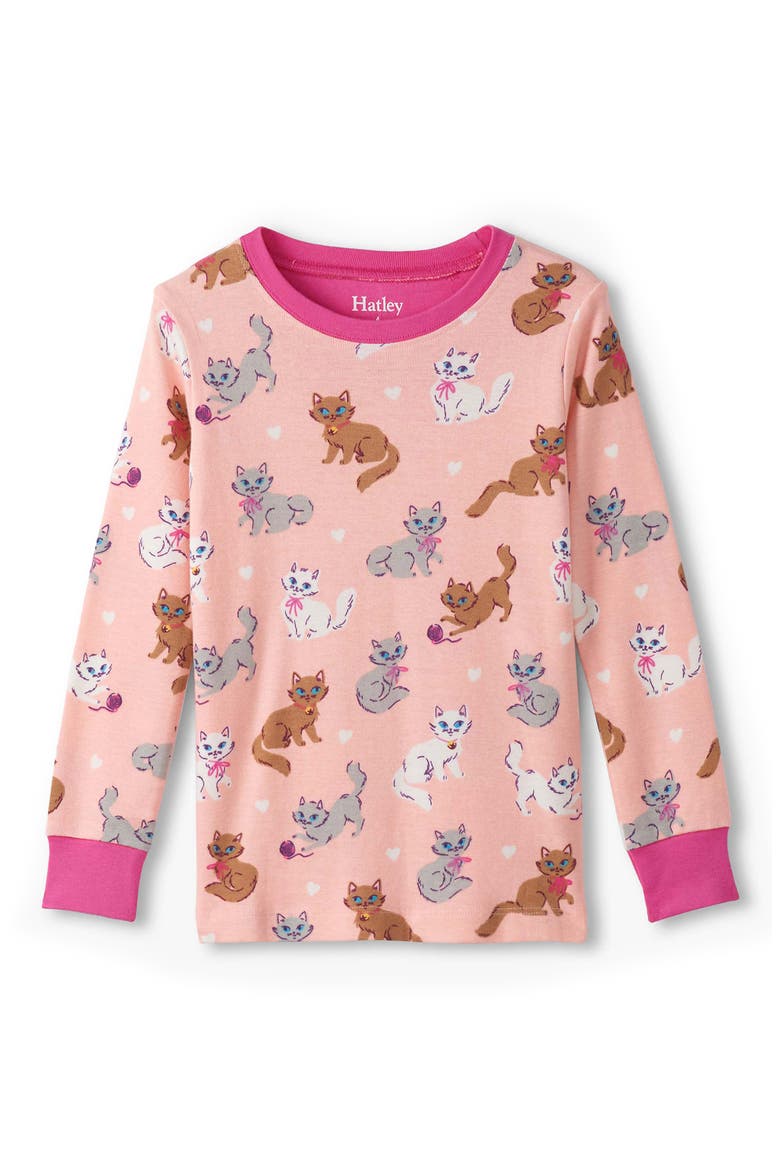 Kids' Little Kitties Organic Cotton Fitted Two-Piece Pajamas, Alternate, color, POWDER PINK