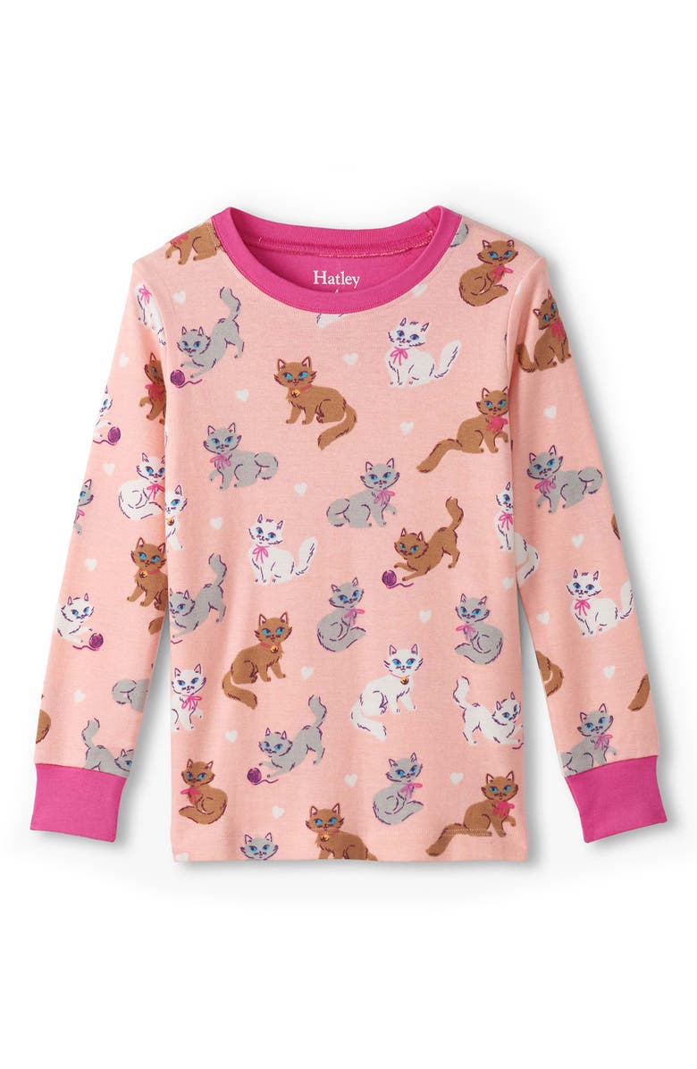Hatley Kids' Little Kitties Organic Cotton Fitted Two-Piece Pajamas, Alternate, color, Powder Pink