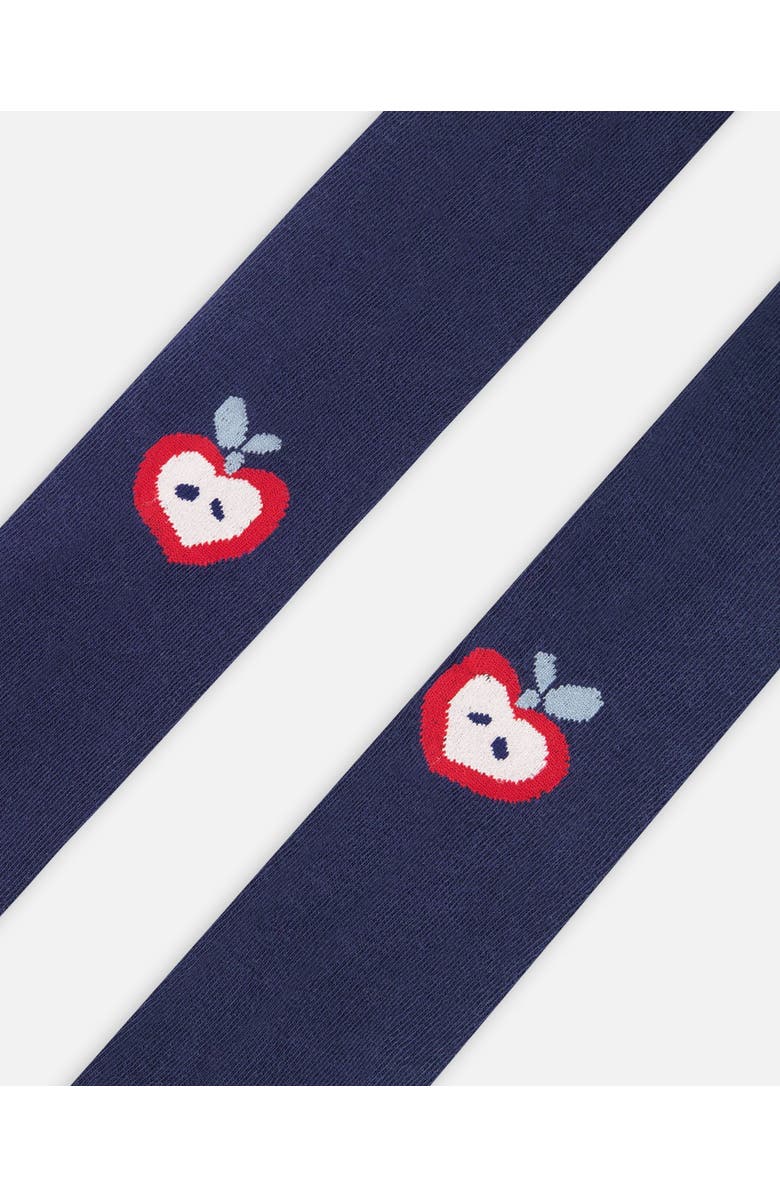 Deux par Deux Knit Tights with Apples, Alternate, color, Navy Blue