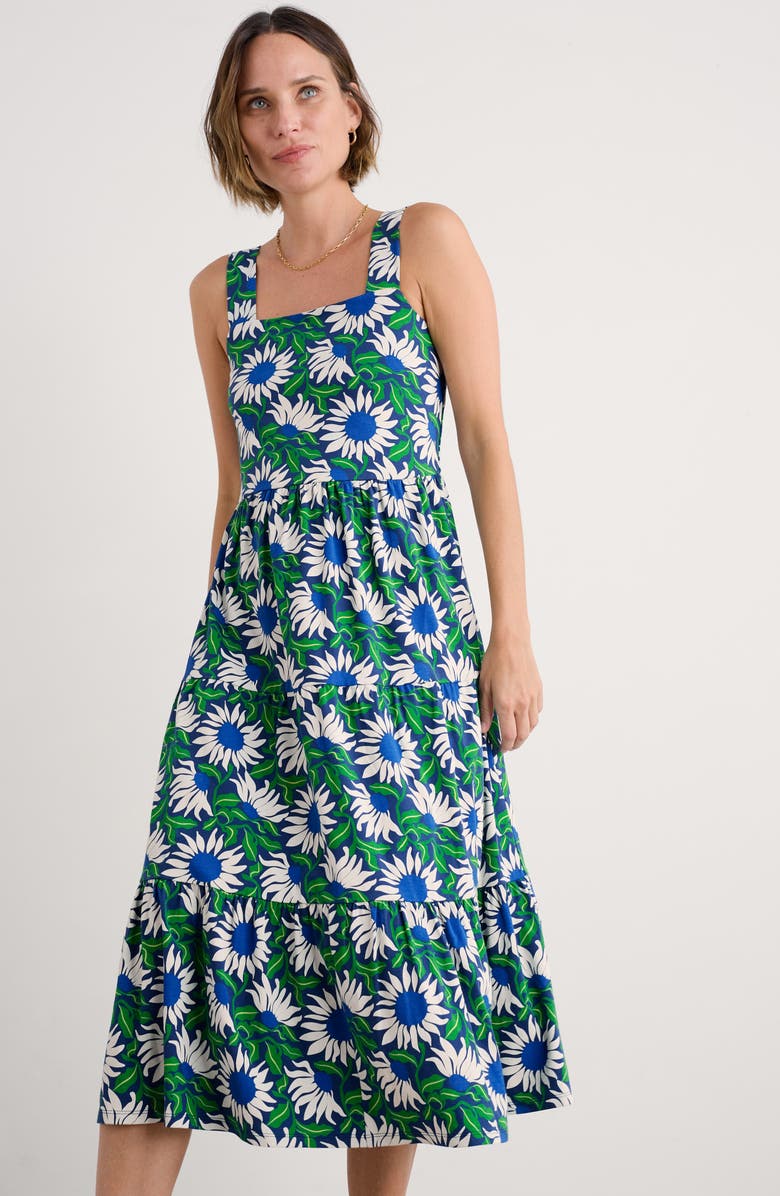 Seasalt Cornwall Deep Water Print Fit & Flare Dress, Alternate, color, Bold Sunflower Marine