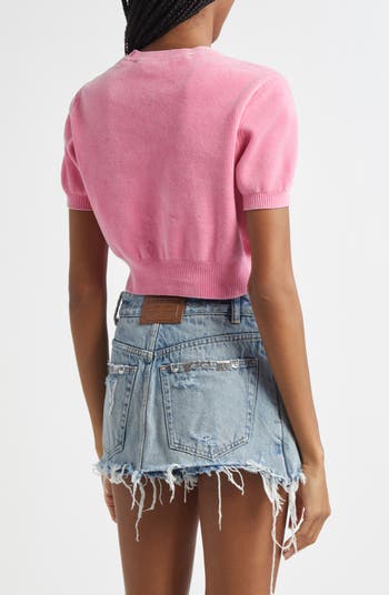 Logo Short Sleeve Chenille Crop Sweater