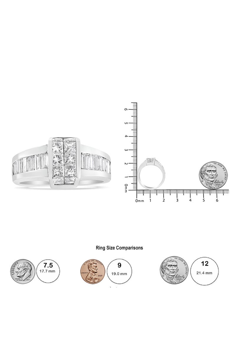 14K White Gold 2 3/4 Cttw Invisible-Set Princess and Channel-Set Baguette Diamond Step Up Cocktail Ring (G-H Color, SI1-SI2 Clarity) - Ring Size 9.25, Alternate, color, White Gold