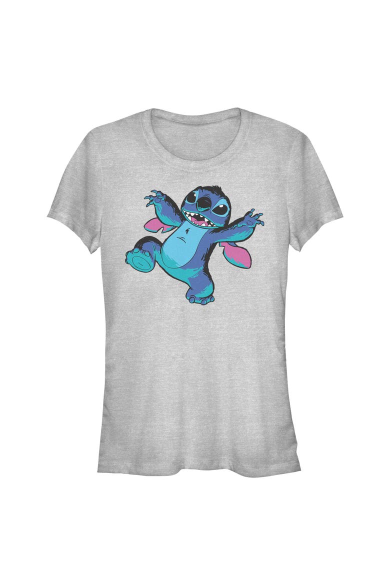 Junior's Mischievous Pose Short Sleeve Graphic T-Shirt, Main, color, Gray: Stitch