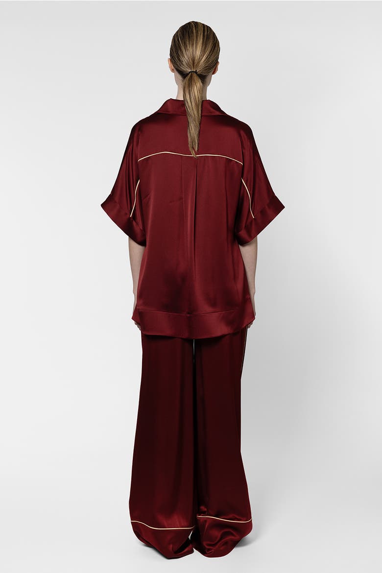 Enira Satin V-Neck Top, Alternate, color, Deep Burgundy