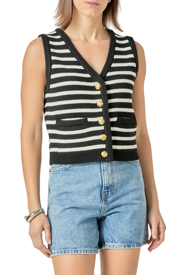 Stripe Sweater Vest, Main, color, BLACK/ IVORY