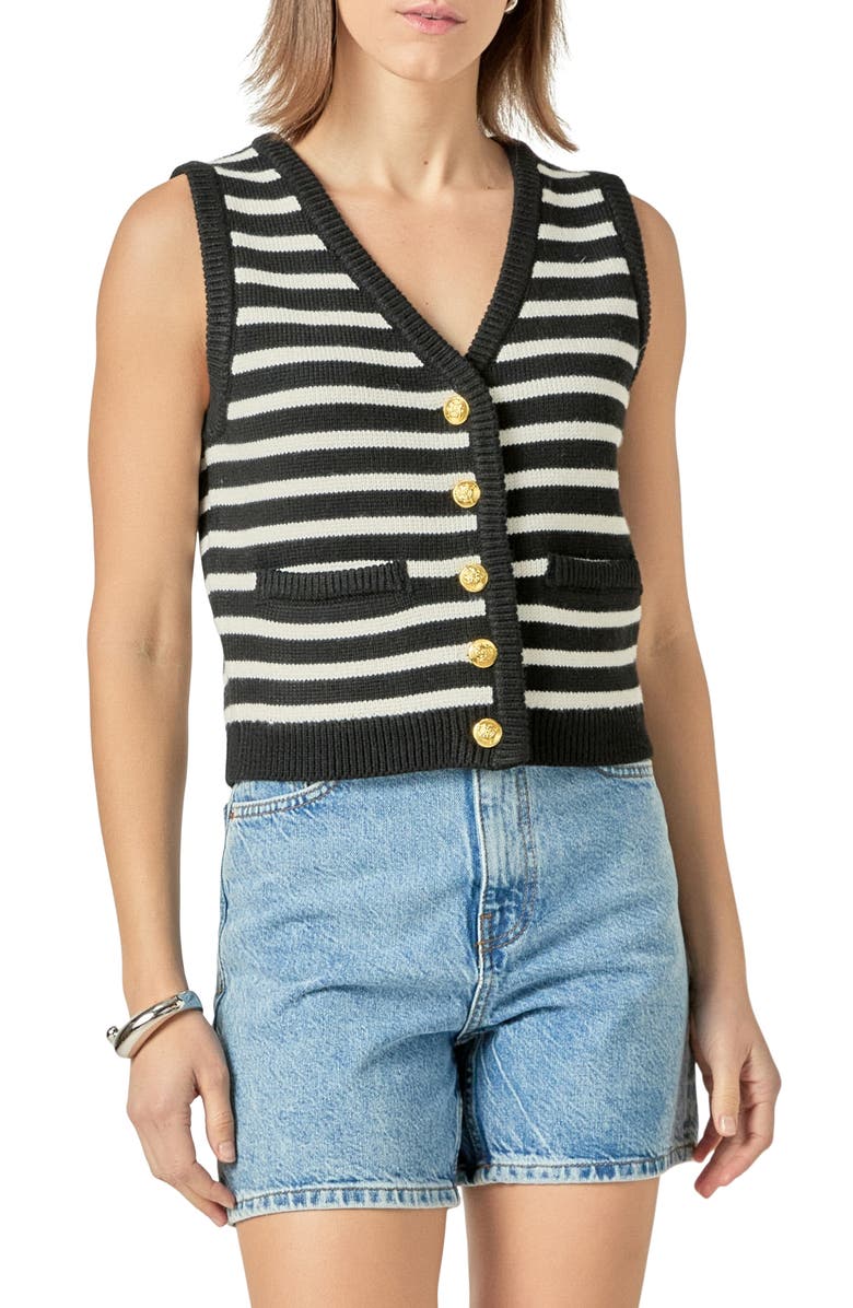 English Factory Stripe Sweater Vest, Main, color, Black/ Ivory