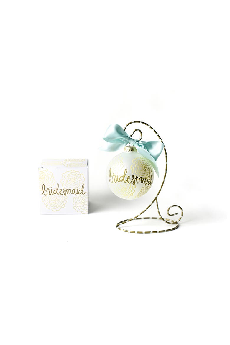 Floral Bridesmaid Glass Ornament with Gold and White Stand, Main, color, White