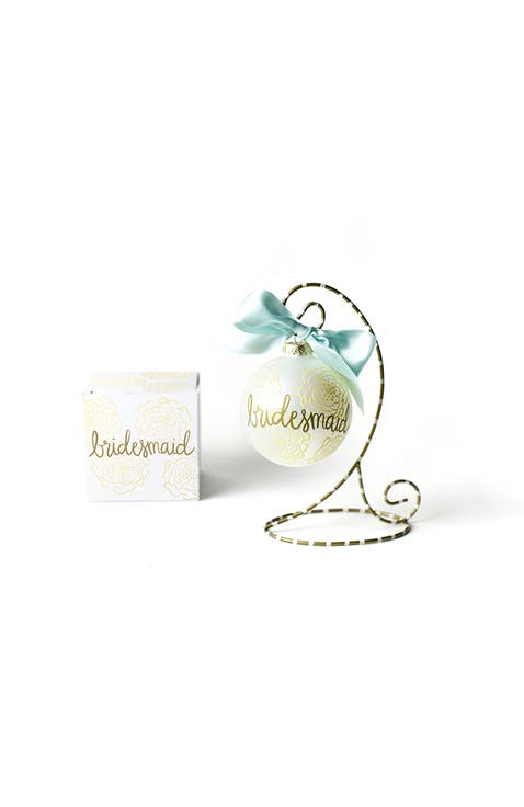 Floral Bridesmaid Glass Ornament with Gold and White Stand