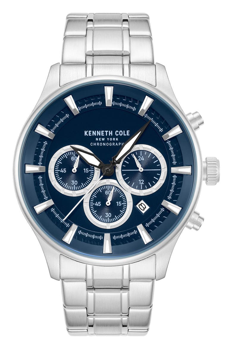 The Thompson Blue Chronograph Bracelet Watch, 43.5mm, Main, color, SILVER