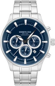 Kenneth Cole New York The Thompson Blue Chronograph Bracelet Watch, 43.5mm