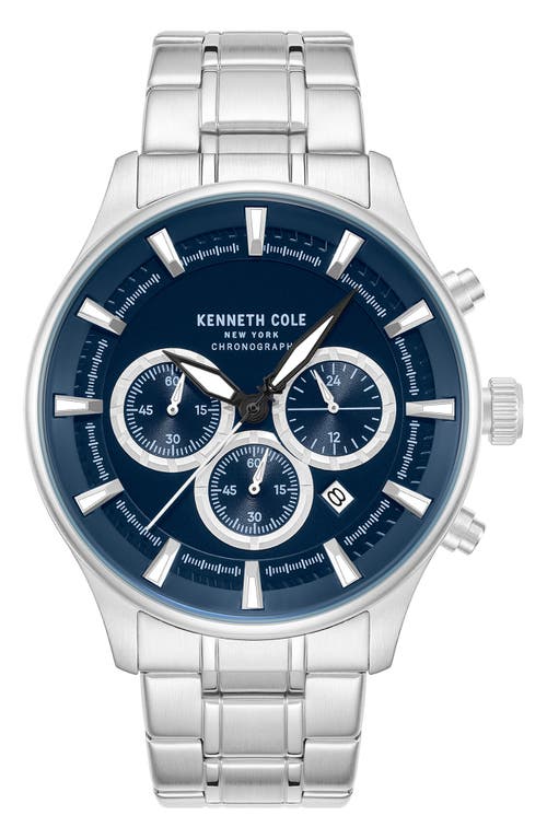 Kenneth Cole New York The Thompson Blue Chronograph Bracelet Watch, 43.5mm in Silver at Nordstrom