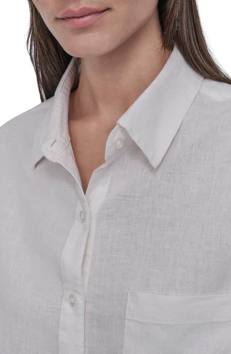 DKNY Jeans Oversize Linen Blend Crop Button-Up Shirt, Alternate, color, Ivory