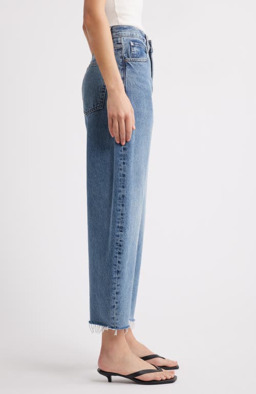 Frame The Bubble High Rise Crop Barrel Leg Jeans In Knock Out In Blue