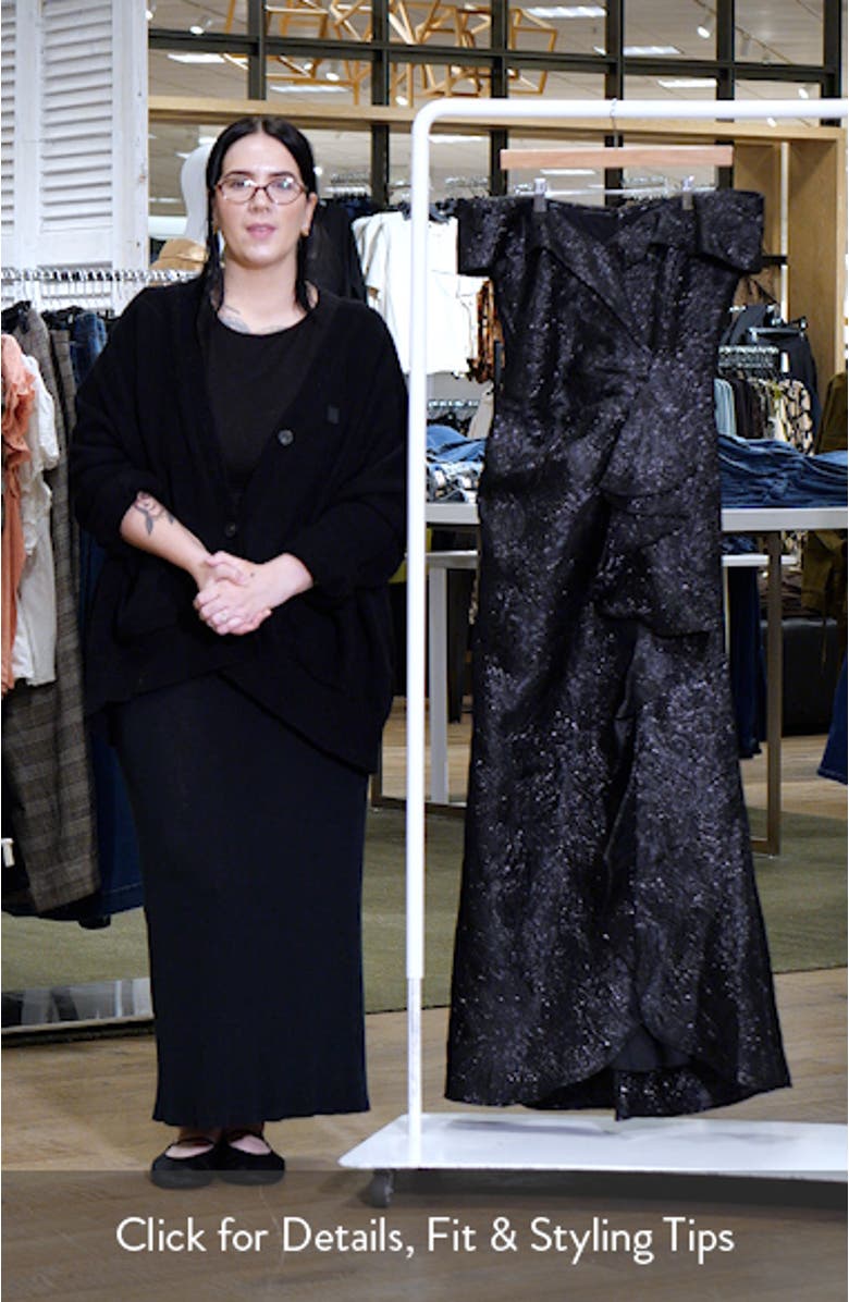 Ruffle Off the Shoulder Brocade Gown, sales video thumbnail