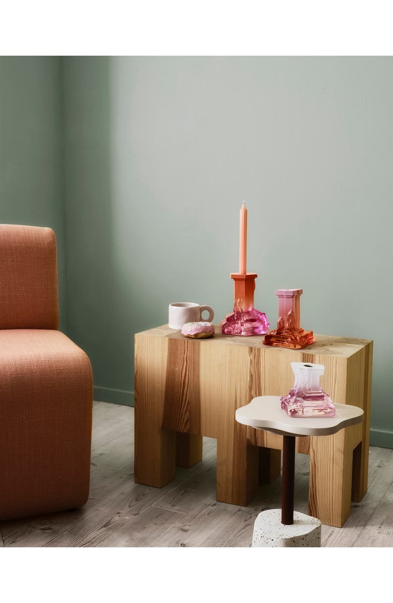 Kosta Boda Rocky Baroque Medium Crystal Candlestick, Alternate, color, Dusty Rose