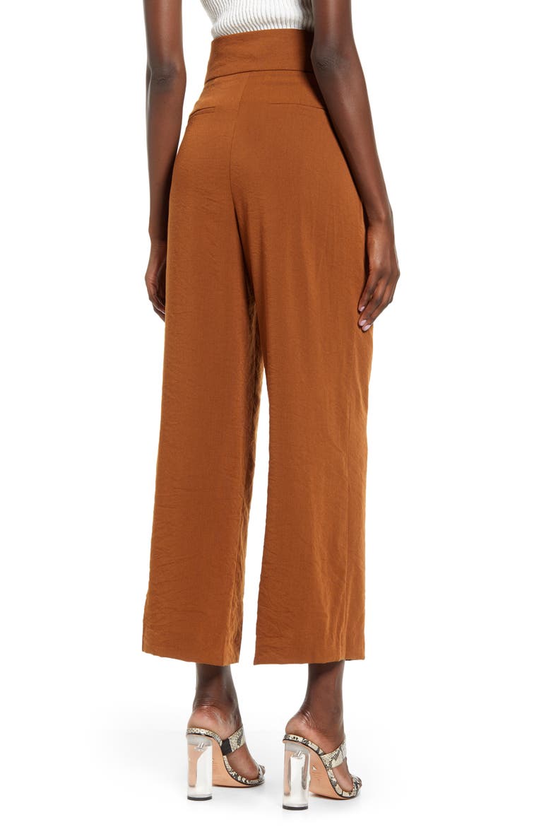 Pleated Wide Leg Crop Trousers, Alternate, color, DARK BROWN