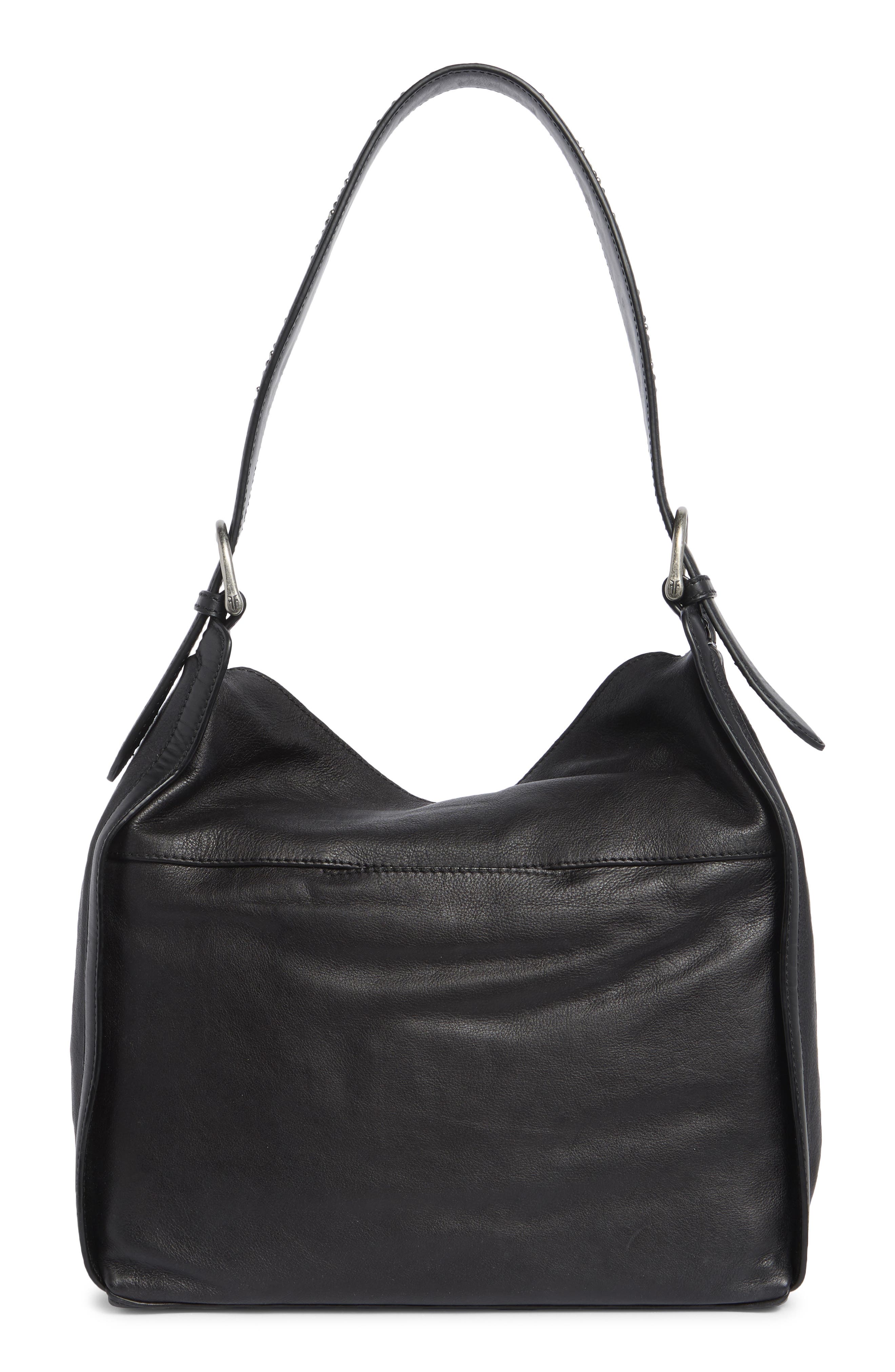 Carla Studded Leather Hobo Bag, Alternate, color, BLACK