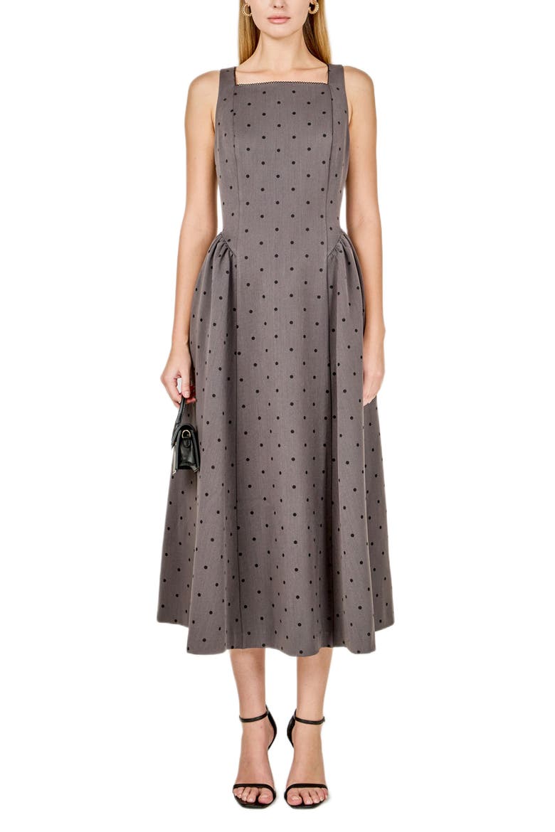 Polka Dot Square Neck Dress, Main, color, GREY