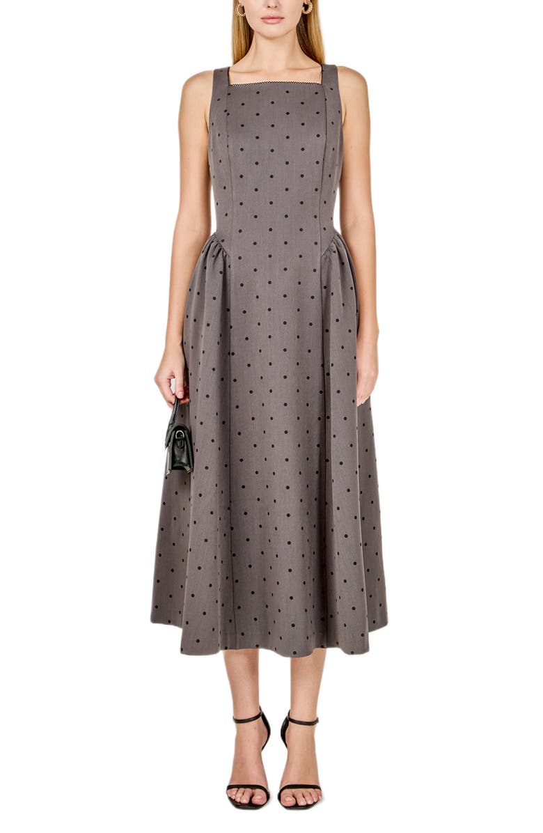 Endless Rose Polka Dot Square Neck Dress, Main, color, Grey