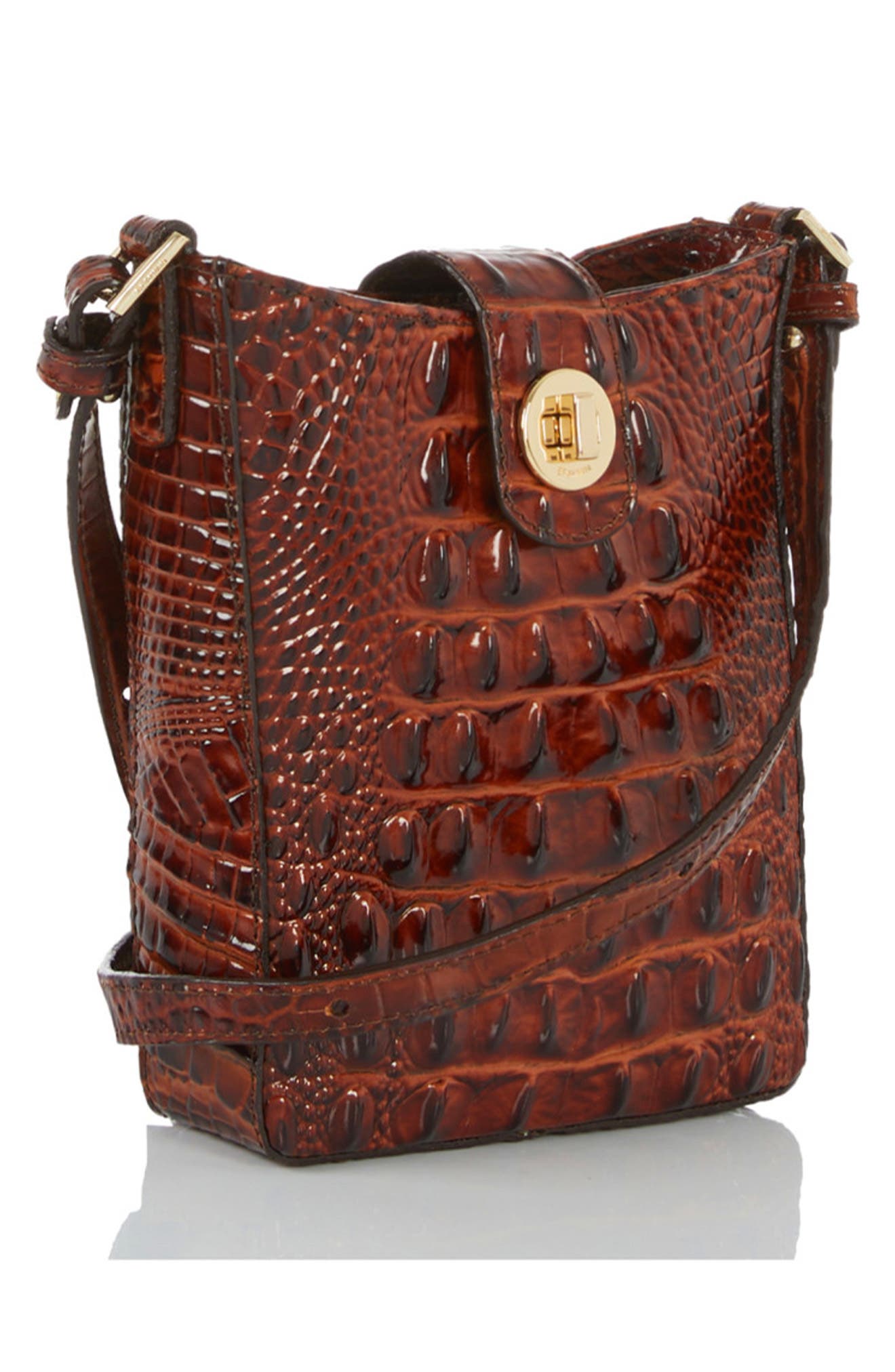 Brahmin Marley Croc Embossed Leather Crossbody Bag, Alternate, color, Pecan