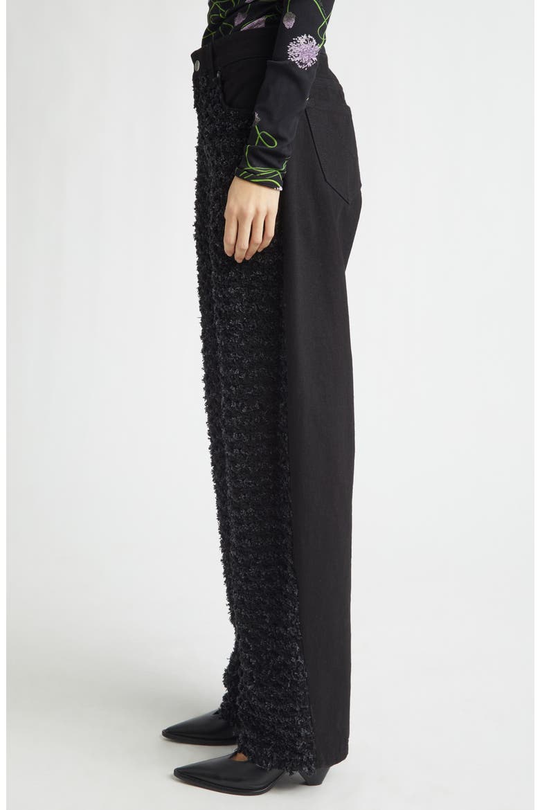 Relaxed Laser Bouclé Barrel Leg Jeans, Alternate, color, BLACK