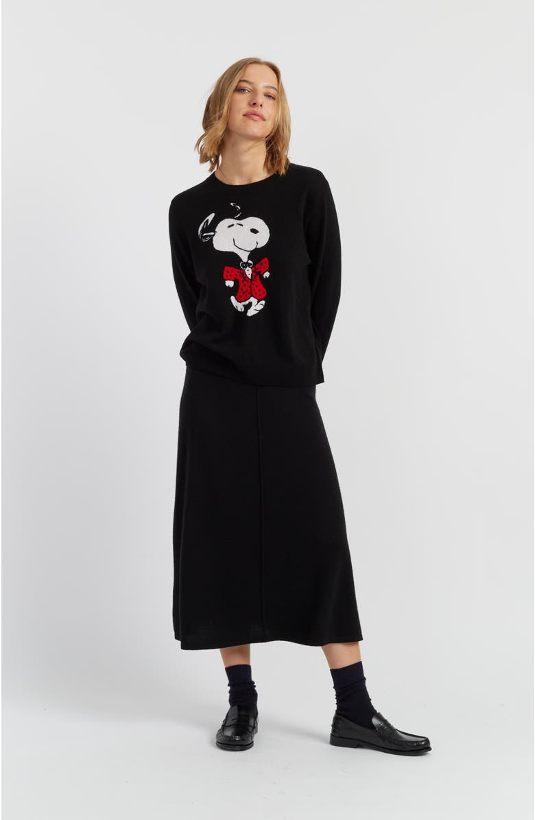 Chinti & Parker Wool-Cashmere Crewneck Dancing Snoopy Sweater, Alternate, color, Black