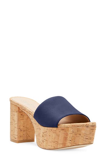 Stuart Weitzman Square High Suede Platform Sandals In Nice Blue