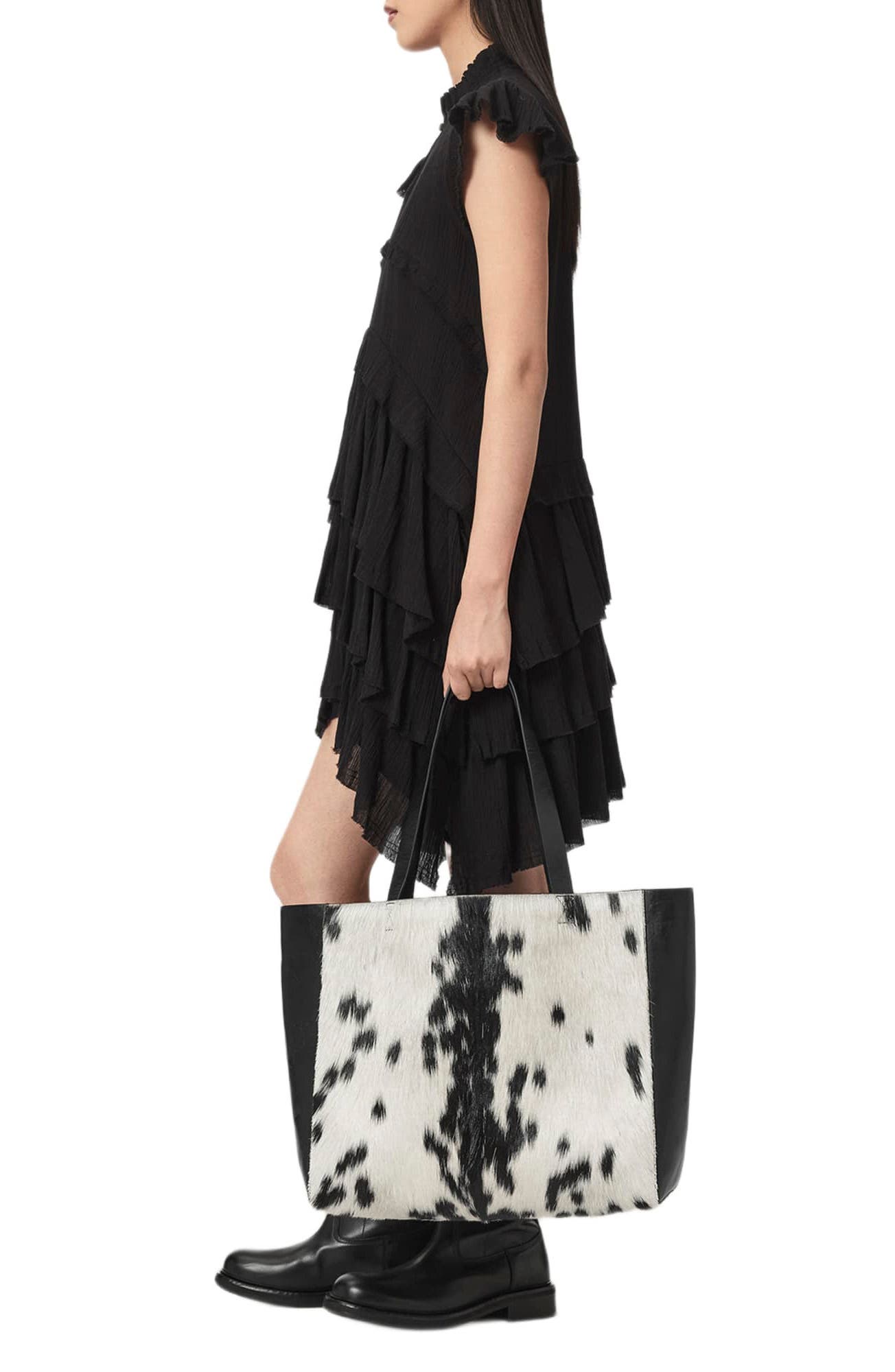 Luxe Genuine Calf Hair Tote, Alternate, color, WHITE/ BLACK