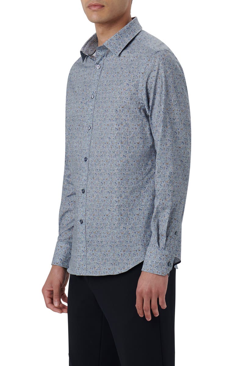 Bugatchi Julian Shaped Fit Cave Art Print Stretch Cotton Button-Up Shirt, Alternate, color,