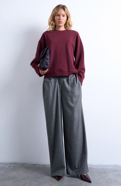 Oversize Wide Sleeve Cotton Blend Sweatshirt