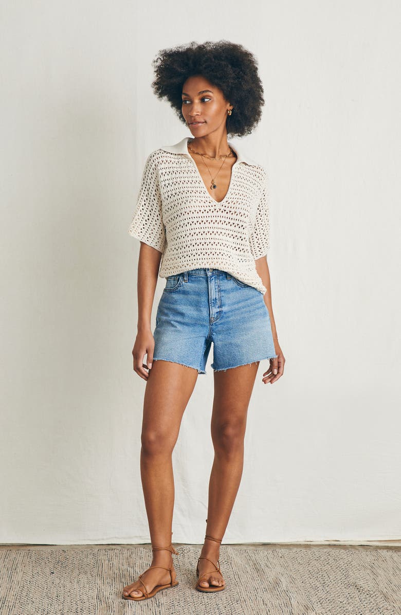 Faherty Nusa Crochet Polo Sweater, Alternate, color, 