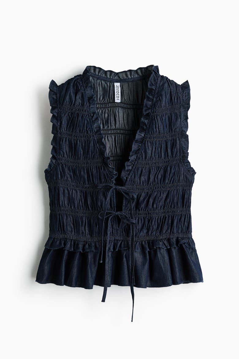 Smocked Denim Top, Alternate, color, Dark denim blue
