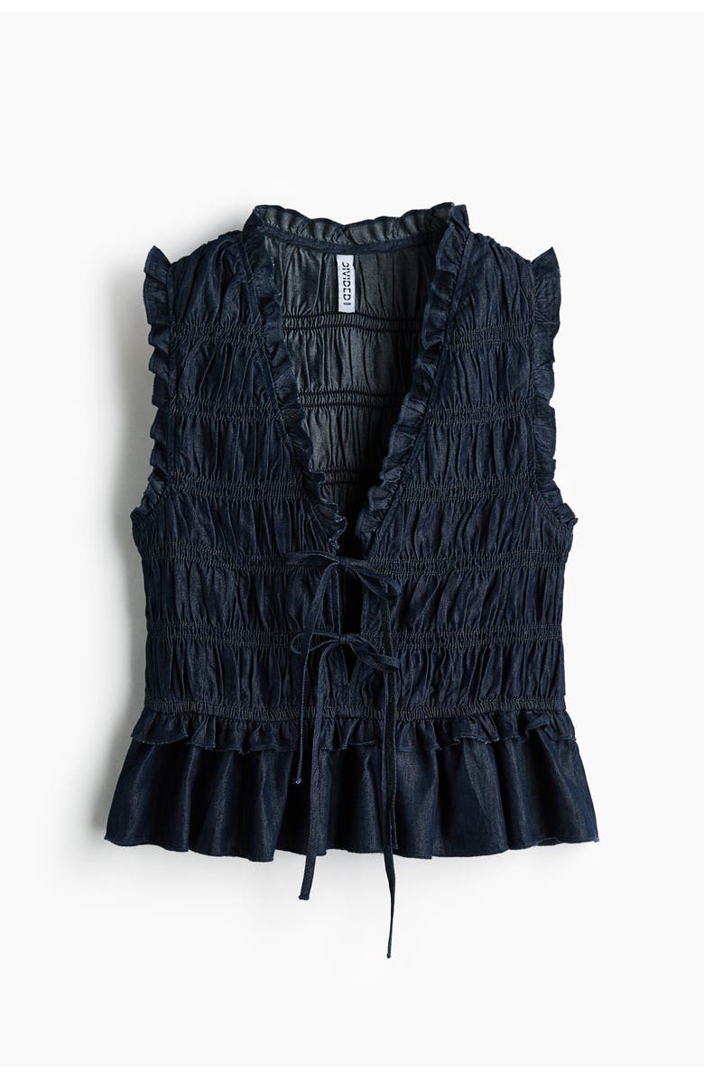 H&M Smocked Denim Top, Alternate, color, Dark Denim Blue