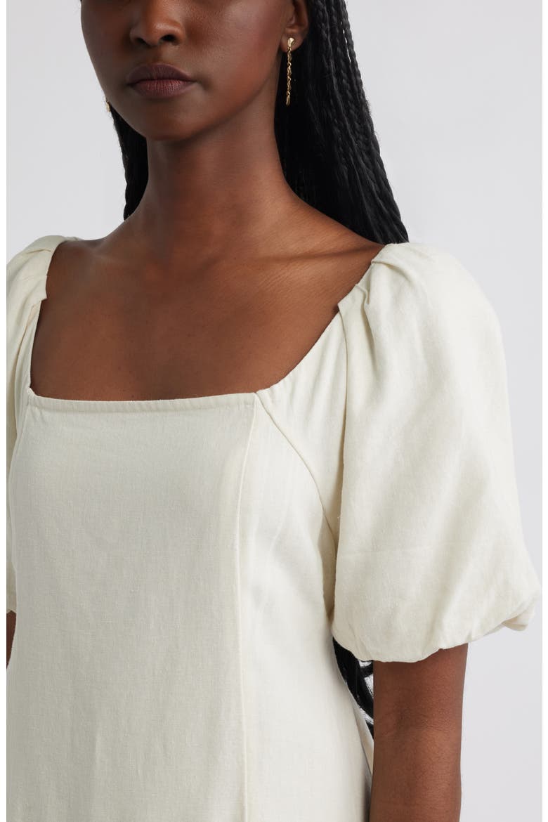 Puff Sleeve Linen Blend Midi Dress, Alternate, color, IVORY DOVE