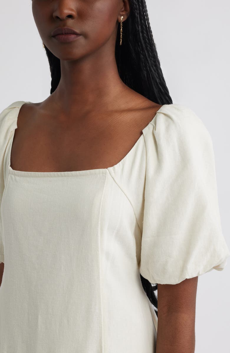 Treasure & Bond Puff Sleeve Linen Blend Midi Dress, Alternate, color, Ivory Dove