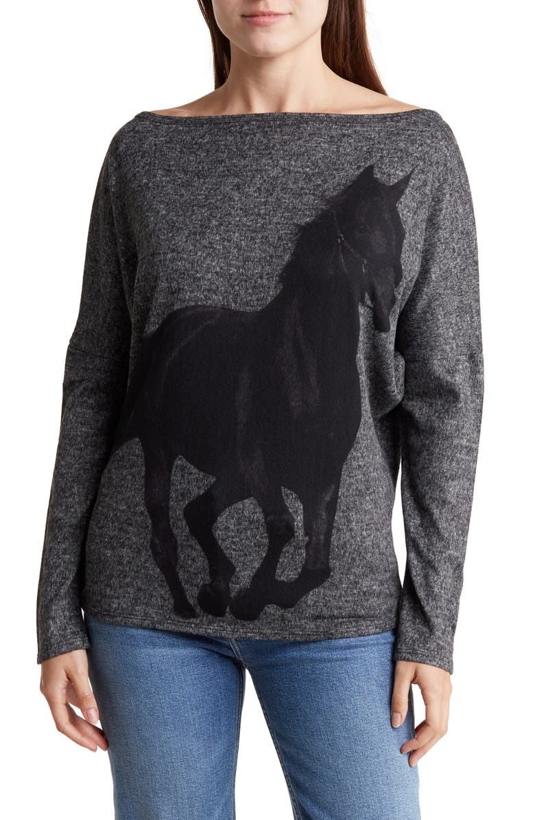 GO COUTURE Dolman Pullover Sweater, Main, color, Black Print 1