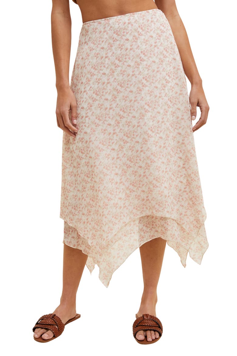Double Layer Midi Skirt, Main, color, CREAM/ PINK