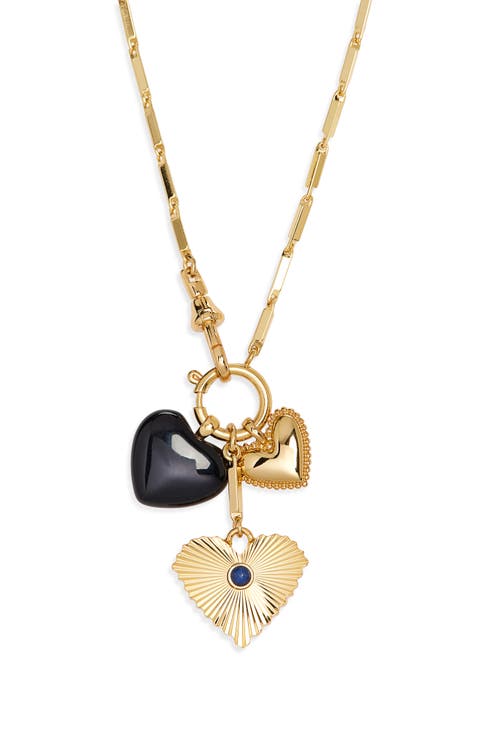 Engine Turned Lapis Heart Charm Necklace