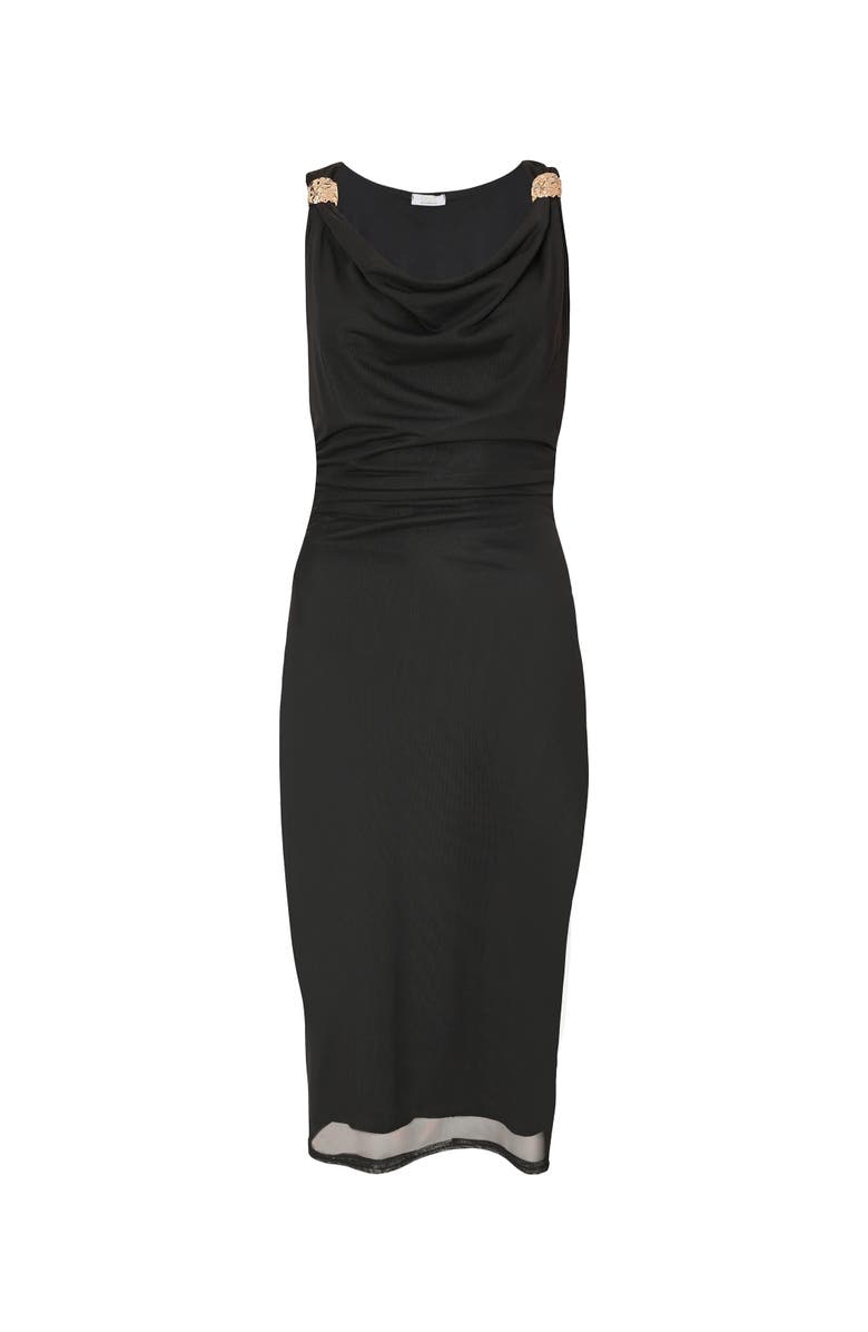 QUIZ Mesh Midi Dress with Gold Hardware, Alternate, color, Black