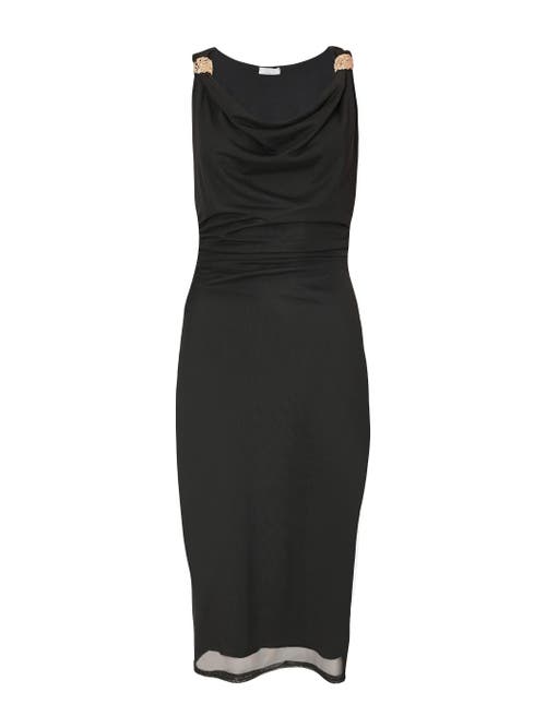 Quiz Mesh Midi Dress With Gold Hardware In Black