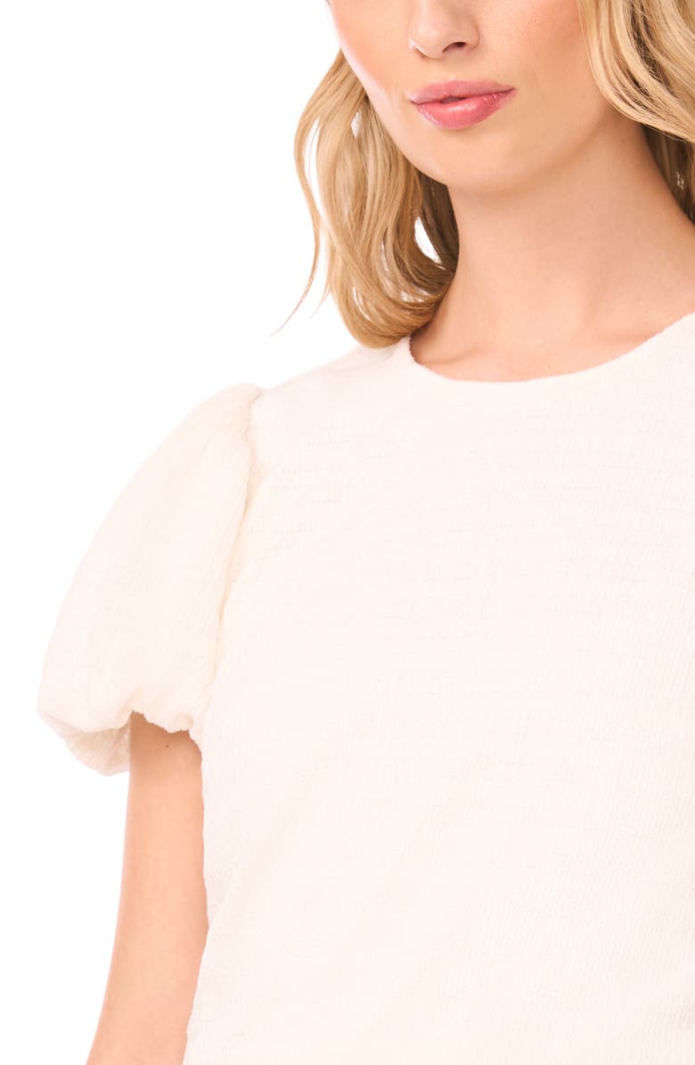 CeCe Texture Knit Bubble Sleeve Top, Alternate, color, New Ivory
