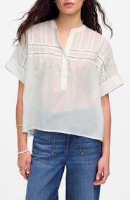Madewell Lace Inset Pintucked Henley Top