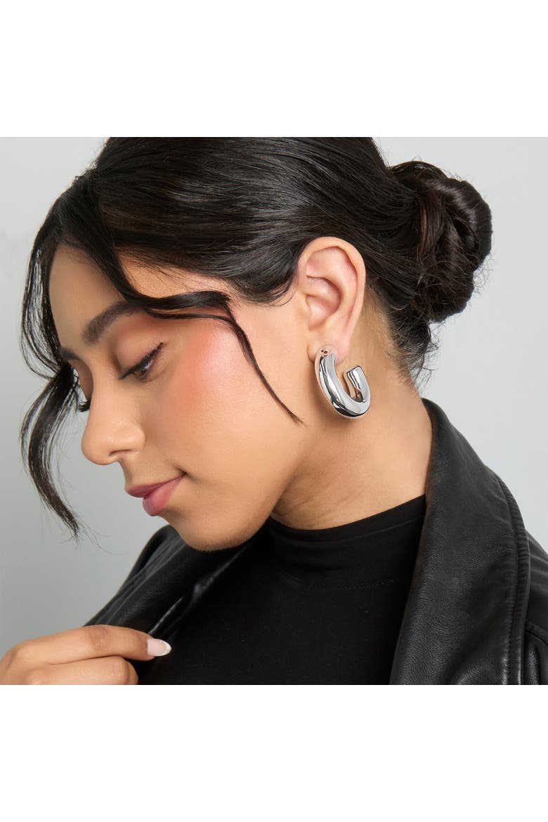 Chunky Silver-Tone Hoop Earrings, Alternate, color, Silver