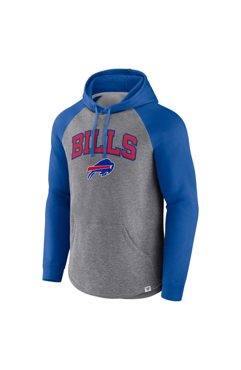 FANATICS Men's Fanatics Branded Heathered Gray/Royal Buffalo Bills By Design Raglan Pullover Hoodie, Alternate, color, Heather Gray
