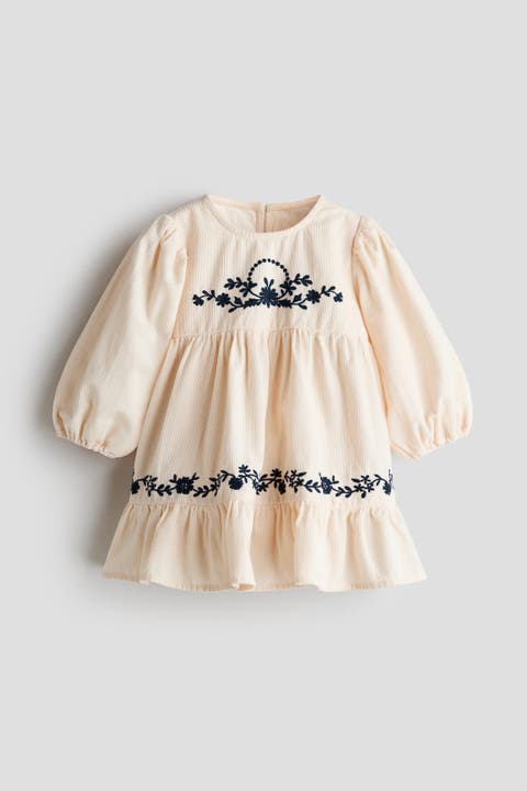 Embroidered-detail Corduroy Dress